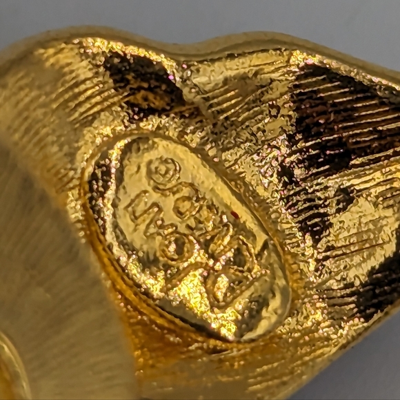 Vintage Articulated Gold-tone Brooch Orchid Enamel w green stone Joan Rivers - Picture 6 of 8